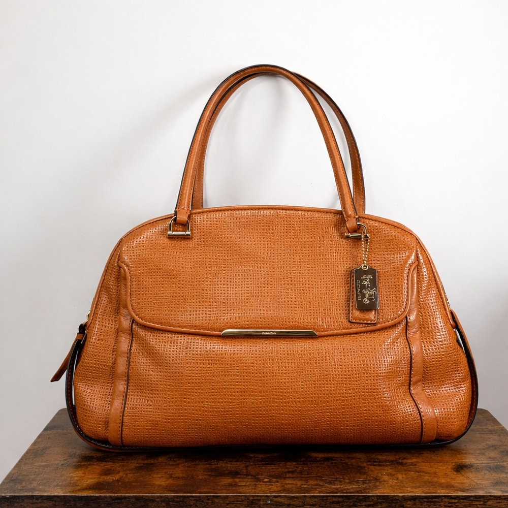 ​Coach Orange Crossgrain Leather Satchel Bag with Horse & Carriage Hangtag